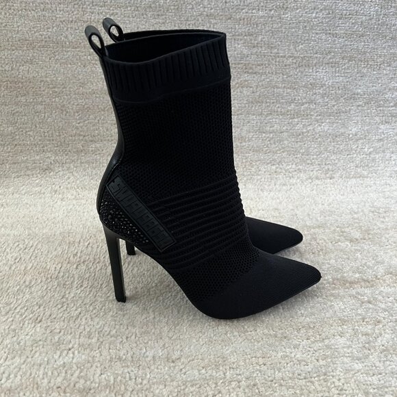 Steve Madden Maxwelle Black Pointed Toe Knit Heeled Booties Boots Shoes 8.5 - Picture 4 of 9